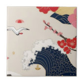 Japanese Waves and Blossoms Ceramic Tile - Piece 8 Fliese (Vorderseite)