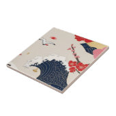 Japanese Waves and Blossoms Ceramic Tile - Piece 8 Fliese (Seite)