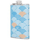 Japanese Waves Pattern Light Blue Beige Monograms Flachmann (Links)