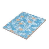 Japanese Waves Pattern Light Blue Beige White Fliese (Seite)