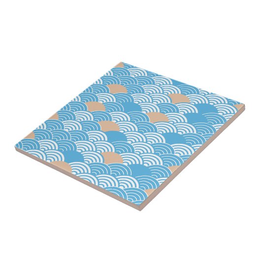 Japanese Waves Pattern Light Blue Beige White Fliese (Seite)