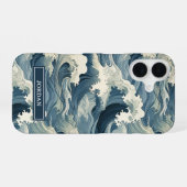Japanese Waves Pattern Monogrammed iPhone 16 Hülle (Rückseite (Horizontal))