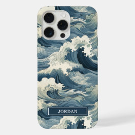 Japanese Waves Pattern Monogrammed iPhone 15 Pro Max Hülle