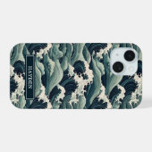 Japanese Waves Print Monogrammed iPhone 15 Hülle (Rückseite (Horizontal))