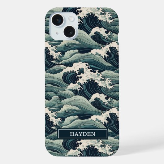 Japanese Waves Print Monogrammed iPhone Hülle (Rückseite)