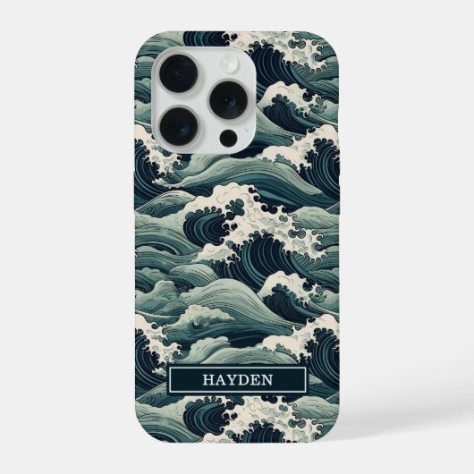 Japanese Waves Print Monogrammed iPhone Hülle (Rückseite)