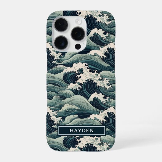 Japanese Waves Print Monogrammed iPhone Hülle (Rückseite)