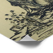 Japanese woman geisha drawing pen and ink poster (Ecke)