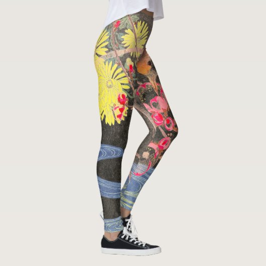 JAPANESE WOODBLOCK DRUCKEN Leggings BIRD & STREAM (Rechts)