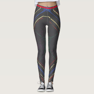 JAPANESE WOODBLOCK PATTERN DRUCKTE LEGGINGS GRAU