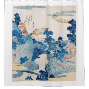 JAPANESE WOODBLOCK PRINT LANDSCAPE Duschvorhang