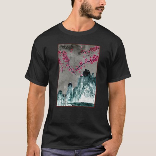 Japanese Woodblock Sakura Cherry Blossom Tree Natu T-Shirt (Vorderseite)