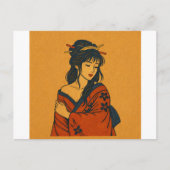 Japanese Woodblock Style Woman in Kimono – Elegant Postkarte (Vorderseite)