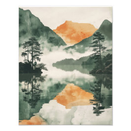 Japaneses Art - Misty Mountain Lake Reflection Fotodruck
