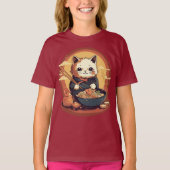 Japanisch Anime Kitty Cat Eating Ramen T-Shirt (Vorderseite)
