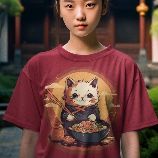 Japanisch Anime Kitty Cat Eating Ramen T-Shirt