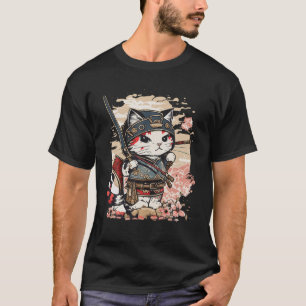 Japanisch Art Cat Ninja Ukiyo e Anime Style Samura T-Shirt