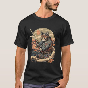 Japanisch Art Cat Ninja Ukiyo-E Anime Style Samura T-Shirt