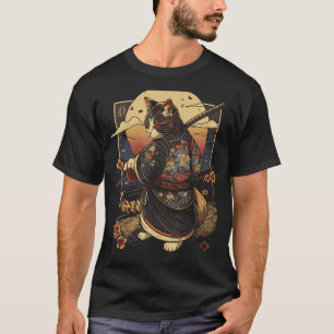 Japanisch Art Cat Ninja Ukiyo e Style Samurai Cat T-Shirt
