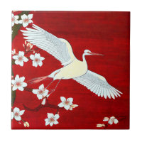 Japanisch Art Style White Crane Cherry Blossom Rot
