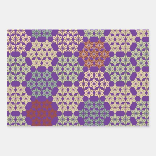 Japanisch Asanoha Mix Pattern Geschenkpapier Set (Vorderseite 3)
