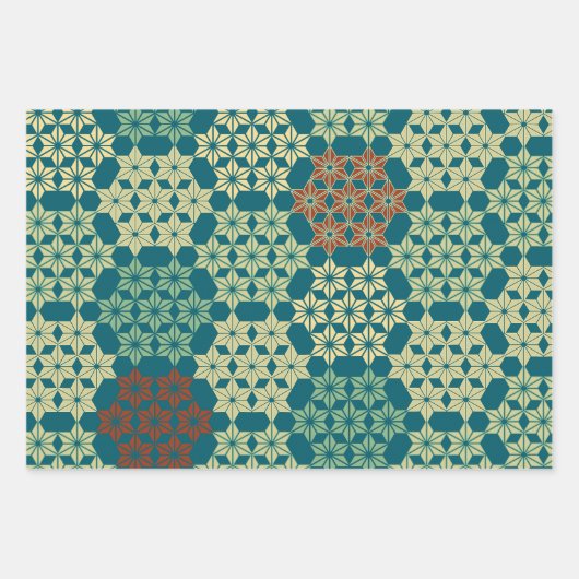 Japanisch Asanoha Mix Pattern Geschenkpapier Set (Vorderseite 2)
