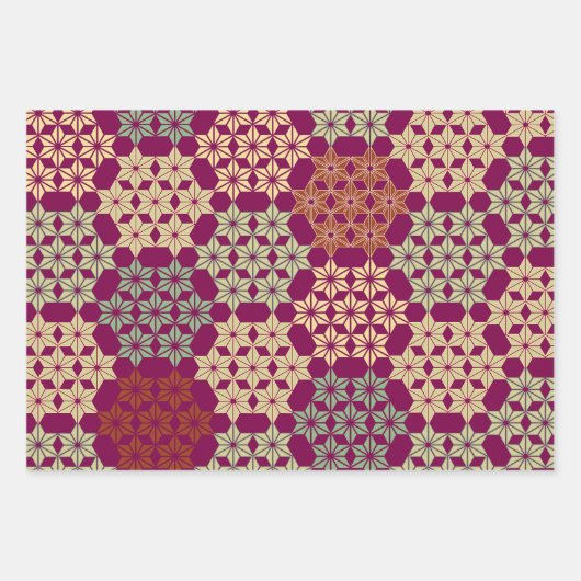 Japanisch Asanoha Mix Pattern Geschenkpapier Set (Vorderseite)