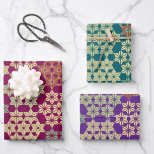 Japanisch Asanoha Mix Pattern Geschenkpapier Set