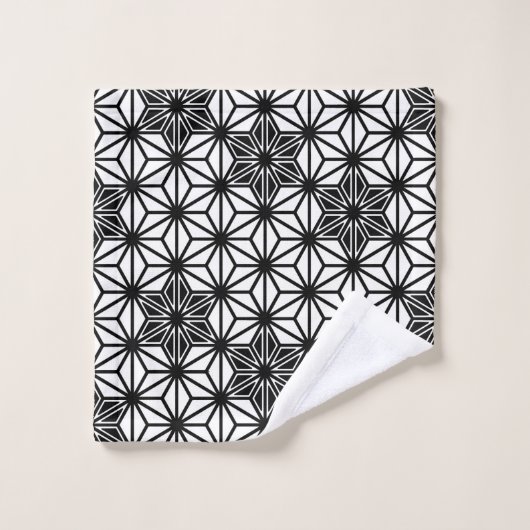 Japanisch Asanoha oder Star Pattern - weiß und sch Badhandtuch Set (Waschlappen)