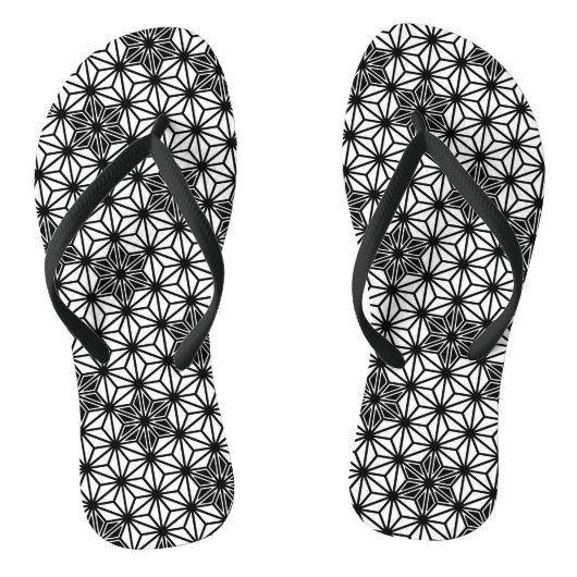 Japanisch Asanoha oder Star Pattern, weiß und schw Badesandalen (Fußbett)
