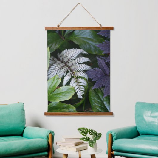 Japanisch bemalt Fern Floral Wandteppich Mit Holzrahmen (Wohnzimmer)