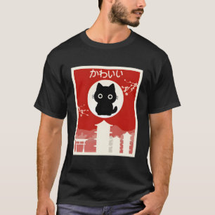 Japanisch Black Anime Cat Shirt Kawaii Cat Woodblo