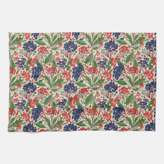 Japanisch Blau und Rote Berries Geschirrtuch (Horizontal)