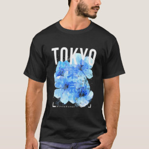 Japanisch Blue Cherry Blossom Artwork Tokyo Japan  T-Shirt