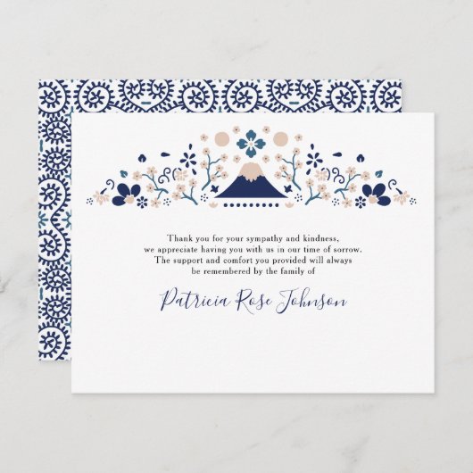 Japanisch Blue Funerary Memorial Vielen Dank Dankeskarte (Vorne/Hinten)