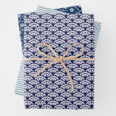 Japanisch Blue Sashiko Wrapping Paper Geschenkpapier Set (Beispiel)