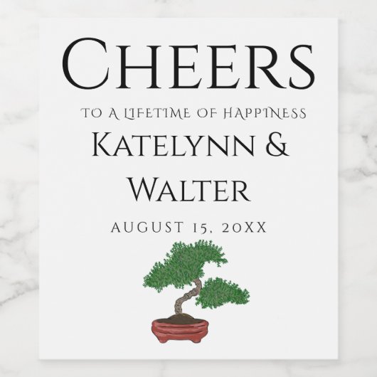 Japanisch Bonsai Tree Wedding Weinetikett (Einzelnes Label)