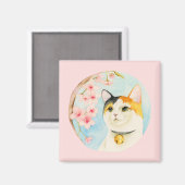 Japanisch Calico Cat Watercolor Magnet (Vorderseite/Rückseite)