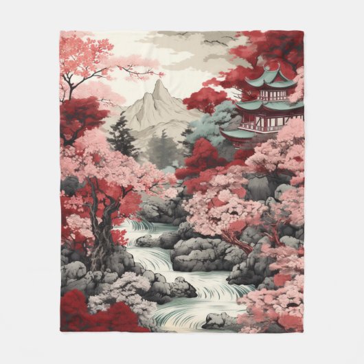 Japanisch Cherry Blossom Forest Fleece Blanket (Vorderseite)