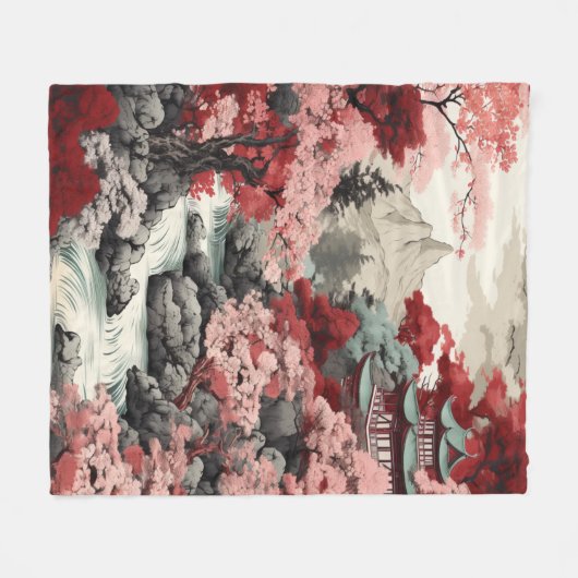Japanisch Cherry Blossom Forest Fleece Blanket (Vorderseite (Horizontal))