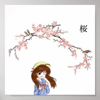 Japanisch Cherry Blossom Girl Poster