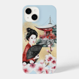 Japanisch Cherry Blossom Pagoda Geisha Girl iPhone 14 Hülle