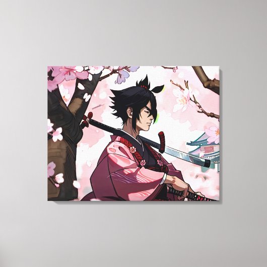Japanisch Cherry Blossom Samurai Leinwanddruck (Vorderseite)