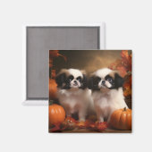 Japanisch Chin Welppy Autumn Delight Pumpkin Magnet (Vorderseite/Rückseite)