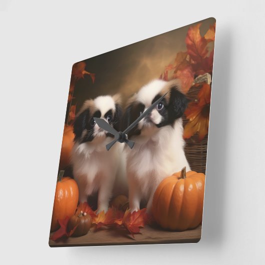 Japanisch Chin Welppy Autumn Delight Pumpkin Quadratische Wanduhr (Winkel)