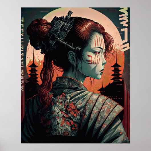 Japanisch Cyberpunk Samurai Frau Poster (Vorne)