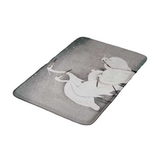 Japanisch Egrets Koson Cranes Winter Snow Badematte (Schrägansicht)