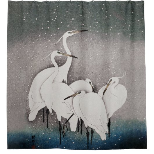 Japanisch Egrets Koson Cranes Winter Snow Duschvorhang (Vorderseite)