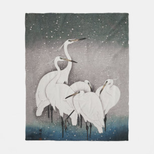 Japanisch Egrets Koson Cranes Winter Snow Fleecedecke
