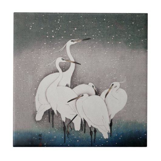 Japanisch Egrets Koson Cranes Winter Snow Fliese (Vorderseite)